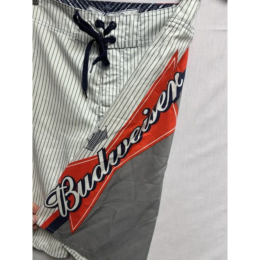 Budweiser Mens Board Shorts Swim Trunks Stripes Logo Size 32